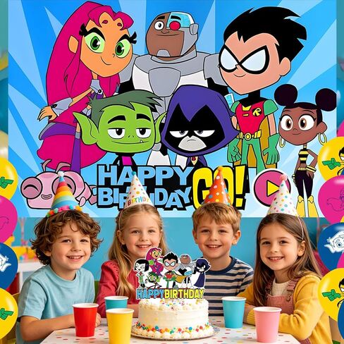 Teen Birthday Backdrop,Cartoon Titans Go Poster for Cartoon Theme Party Decorations Anime Birthday Supplies Background Studio Shoot Photo Props in Kuwait