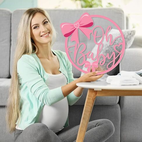 Pink Bow Wooden Welcome Sign for Girl, Baby Shower Decorations and Photo Props, Coquette Bow Welcome Sign for Shower Party and Gender Reveal Supplies (Oh Baby) in Kuwait