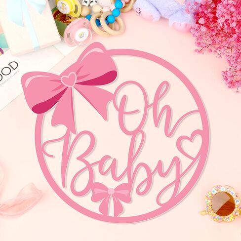 Pink Bow Wooden Welcome Sign for Girl, Baby Shower Decorations and Photo Props, Coquette Bow Welcome Sign for Shower Party and Gender Reveal Supplies (Oh Baby) in Kuwait