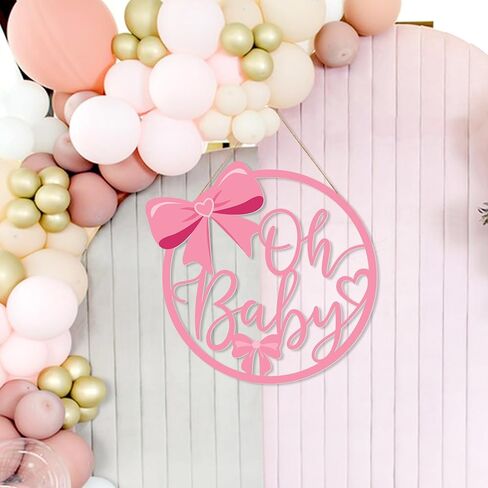 Pink Bow Wooden Welcome Sign for Girl, Baby Shower Decorations and Photo Props, Coquette Bow Welcome Sign for Shower Party and Gender Reveal Supplies (Oh Baby) in Kuwait