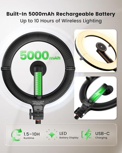حلقة ضوئية من KraftGeek مع حامل، حامل ثلاثي للهاتف مغناطيسي مع ضوء | حلقة إضاءة LED قابلة لإعادة الشحن بقدرة 5000 مللي أمبير في الساعة مقاس 10.2 بوصة، تصميم محمول قابل للطي، حامل ثلاثي القوائم يفتح تلقائيًا، ارتفاع يصل إلى 76 بوصة، وقت تشغيل يصل إلى 10 سا in Kuwait