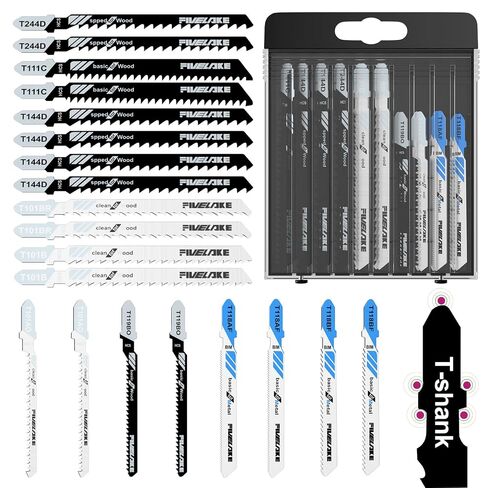T-Shank Jigsaw Blades Set, 20Pcs Assorted Replacement Jigsaw Blades | for Wood, Plastic and Metal Cutting (T118AF, T118BF, T101AO, T119BO, T101B, T101BR, T111C, T244D, T144D) in Saudi Arabia