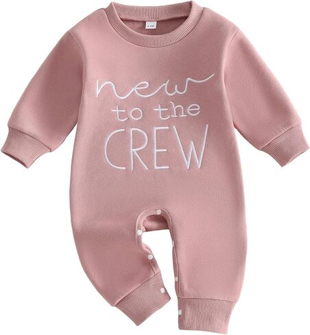 Infant Baby Girl Jumpsuit Fleece Romper Newborn Fall Winter Clothes | Baby Girl Fall Outfit Letter Print Long Sleeve Crew Neck Romper 3 6 9M in Kuwait