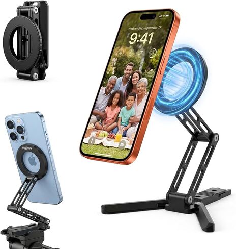Ruittos for Magsafe Phone Stand & Tripod Adapter, Aluminum iPhone Mount with Arca-Swiss Base,1/4" Thread Foldable Desktop Stand & Selfie Stick Grip, Compatible with iPhone 17/16...Andriod in Saudi Arabia