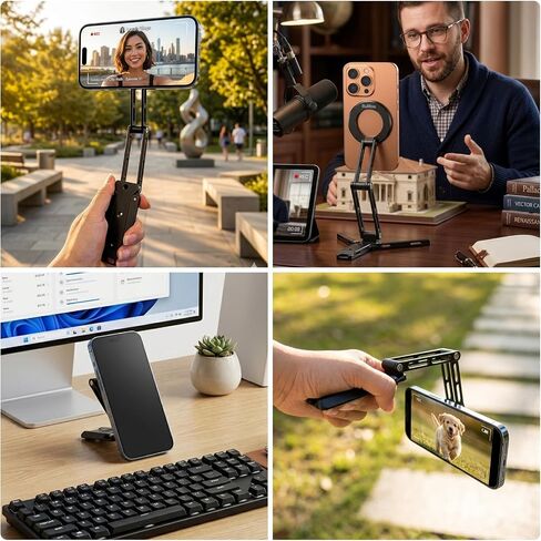 Ruittos for Magsafe Phone Stand & Tripod Adapter, Aluminum iPhone Mount with Arca-Swiss Base,1/4" Thread Foldable Desktop Stand & Selfie Stick Grip, Compatible with iPhone 17/16...Andriod in Saudi Arabia