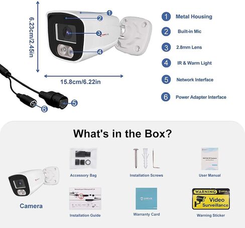 Anpviz 4MP PoE IP Bullet Camera with Mic, IP Security Camera Outdoor Indoor, IR Night Vision, IP66 Waterproof, 108° Wide Angle 2.8mm Lens, NDAA Compliant (U Series) in Kuwait