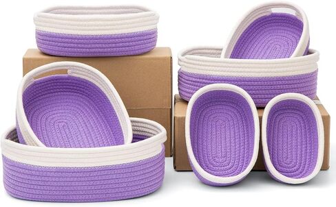 7 Piece Cotton Rope Woven Basket Set - Small Basket for Baby Nursery, Pets, Montessori, Dog & Cat Toy Boxes, Bathroom Organization Bins (White/Gray) in Saudi Arabia