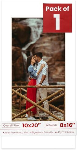 10x20 Mat Bevel Cut for 8x16 Photos - Acid Free White Precut Matboard with Backing Board and Crystal Clear, Self Seal Photo Mat Bag - for Pictures, Photos, Framing - 4-ply Thickness in Saudi Arabia