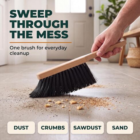 10.4" Hand Broom with Medium-Soft Bristles, Bench Brush for Sweeping Dust, Shop Brush with Wooden Handle for Indoor and Outdoor Furniture, Car Interiors, Versatile Cleaning in Kuwait