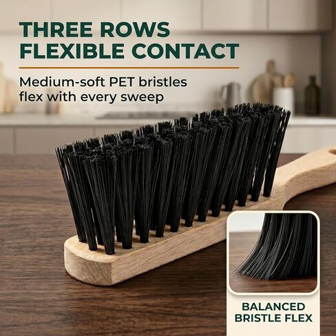 10.4" Hand Broom with Medium-Soft Bristles, Bench Brush for Sweeping Dust, Shop Brush with Wooden Handle for Indoor and Outdoor Furniture, Car Interiors, Versatile Cleaning in Kuwait