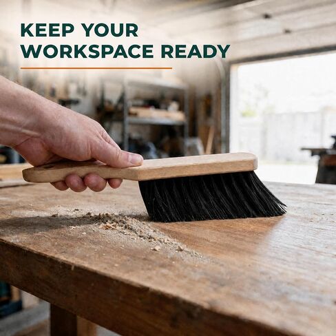 10.4" Hand Broom with Medium-Soft Bristles, Bench Brush for Sweeping Dust, Shop Brush with Wooden Handle for Indoor and Outdoor Furniture, Car Interiors, Versatile Cleaning in Kuwait