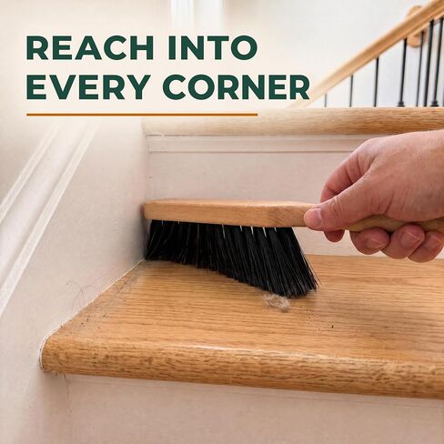 10.4" Hand Broom with Medium-Soft Bristles, Bench Brush for Sweeping Dust, Shop Brush with Wooden Handle for Indoor and Outdoor Furniture, Car Interiors, Versatile Cleaning in Kuwait