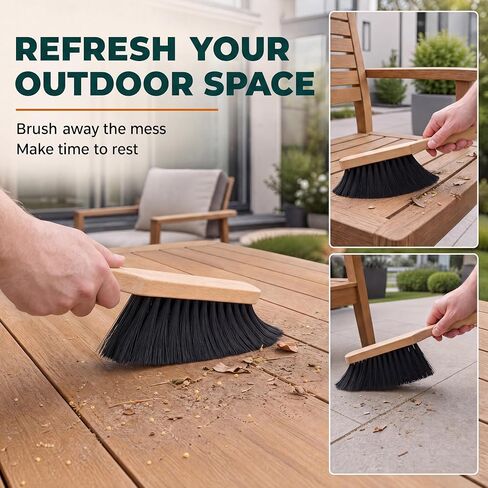 10.4" Hand Broom with Medium-Soft Bristles, Bench Brush for Sweeping Dust, Shop Brush with Wooden Handle for Indoor and Outdoor Furniture, Car Interiors, Versatile Cleaning in Kuwait