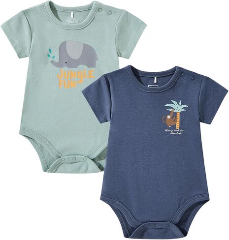 TRND O&X Baby Boy 2-Pack Soft Rib Cotton Bodysuits for Newborn 0-24 Months in Kuwait