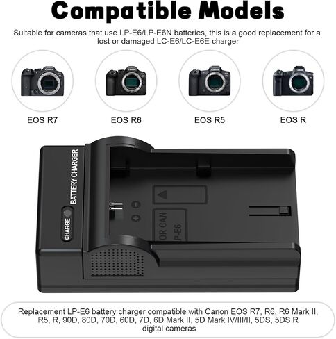 Replacement LP-E6 Battery Charger Charging Compatible with Canon EOS R7, R6, R6 Mark II, R5, R, 90D, 80D, 70D, 60D, 7D, 6D Mark II, 5D Mark IV/III/II, 5DS, 5DS R Digital Camera in Saudi Arabia