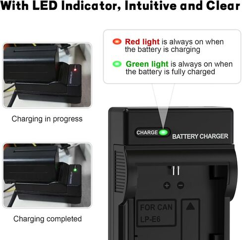 Replacement LP-E6 Battery Charger Charging Compatible with Canon EOS R7, R6, R6 Mark II, R5, R, 90D, 80D, 70D, 60D, 7D, 6D Mark II, 5D Mark IV/III/II, 5DS, 5DS R Digital Camera in Saudi Arabia