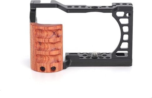 Camera Cage with Wood Handgrip Compatible for Sony Alpha A6000 A6100 A6300 A6400 Cameras with Cold Shoe,Handle Locating Holes,Multiple 1/4" 3/8" Screw Holes Photography Vlogging Shooting Rig in Saudi Arabia