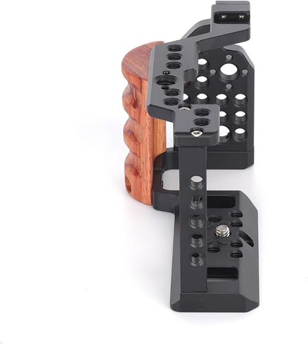 Camera Cage with Wood Handgrip Compatible for Sony Alpha A6000 A6100 A6300 A6400 Cameras with Cold Shoe,Handle Locating Holes,Multiple 1/4" 3/8" Screw Holes Photography Vlogging Shooting Rig in Saudi Arabia