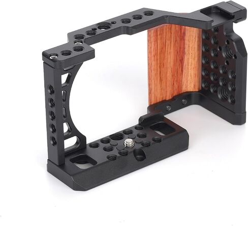 Camera Cage with Wood Handgrip Compatible for Sony Alpha A6000 A6100 A6300 A6400 Cameras with Cold Shoe,Handle Locating Holes,Multiple 1/4" 3/8" Screw Holes Photography Vlogging Shooting Rig in Saudi Arabia