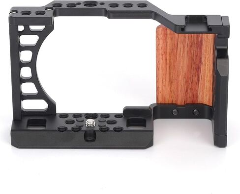 Camera Cage with Wood Handgrip Compatible for Sony Alpha A6000 A6100 A6300 A6400 Cameras with Cold Shoe,Handle Locating Holes,Multiple 1/4" 3/8" Screw Holes Photography Vlogging Shooting Rig in Saudi Arabia
