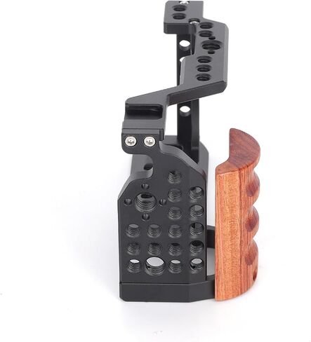 Camera Cage with Wood Handgrip Compatible for Sony Alpha A6000 A6100 A6300 A6400 Cameras with Cold Shoe,Handle Locating Holes,Multiple 1/4" 3/8" Screw Holes Photography Vlogging Shooting Rig in Saudi Arabia