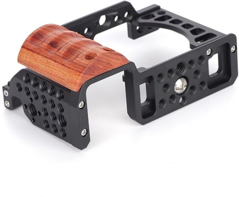 Camera Cage with Wood Handgrip Compatible for Sony Alpha A6000 A6100 A6300 A6400 Cameras with Cold Shoe,Handle Locating Holes,Multiple 1/4" 3/8" Screw Holes Photography Vlogging Shooting Rig in Saudi Arabia