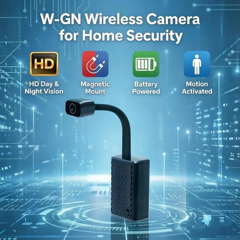 W-GN WiFi Security Camera Wireless with Adjustable Viewing Angle | Indoor Camera Battery Powered with Magnetic Mount,Color Night Vision,Motion Detection,SD & Cloud Storage,Phone & PC Viewing in Saudi Arabia