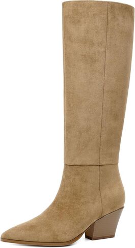 Womens Knee High Boots Chunky Low Heel Pointed Toe Tall Long Boots | Sleek Pointed Toe, Balanced Low Block Heel, Anti-slip Rubber Outsole, Half-zipper Dressy Fall Winter Long Boots for Women in Saudi Arabia