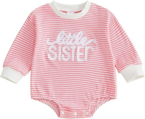 Newborn Baby Girl Fall Outfit Romper Jumpsuit Infant Waffle Clothes | Letter Embroidery Cute Long Sleeve Round Neck Bodysuit in Kuwait