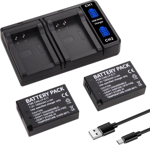LP-E17 Battery 2-Pack 1500mAh and 3-Slot LCD Charger for Canon EOS R50 R8 R10 RP R100, Rebel T8i T7i T6i T6s SL2 SL3, EOS M3 M5 M6, EOS 77D 200D 250D 750D 760D 800D 8000D Digital Camera in Saudi Arabia