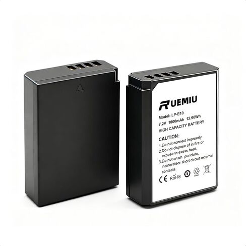2-Pack Upgraded 1800mAh LP-E10 Battery for Canon | Compatible with EOS Rebel T7 T6 T5 T3 T100 4000D 3000D 2000D 1500D 1300D 1200D 1100D Kiss X50 X70 X80 X90 Camera in Kuwait
