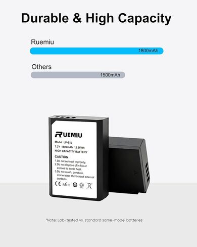 2-Pack Upgraded 1800mAh LP-E10 Battery for Canon | Compatible with EOS Rebel T7 T6 T5 T3 T100 4000D 3000D 2000D 1500D 1300D 1200D 1100D Kiss X50 X70 X80 X90 Camera in Kuwait