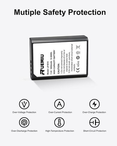 2-Pack Upgraded 1800mAh LP-E10 Battery for Canon | Compatible with EOS Rebel T7 T6 T5 T3 T100 4000D 3000D 2000D 1500D 1300D 1200D 1100D Kiss X50 X70 X80 X90 Camera in Kuwait