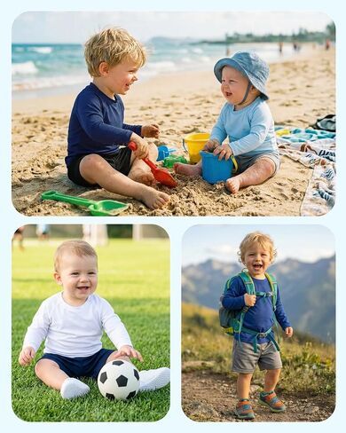 Toddler Boys Long Sleeve Rash Guard Swim Shirts UPF 50+ Quick Dry, 2-3T | 2 Pack boys swim shirts with UPF 50+ UV sun protection; quick-dry long sleeve rash guards for beach, pool and surfing. in Kuwait