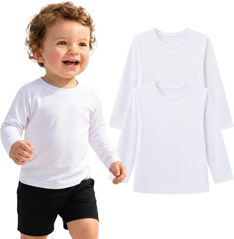 Toddler Boys Long Sleeve Rash Guard Swim Shirts UPF 50+ Quick Dry, 4-5T | 2 Pack boys swim shirts with UPF 50+ UV sun protection; quick-dry long sleeve rash guards for beach, pool and surfing. in Kuwait