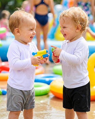 Toddler Boys Long Sleeve Rash Guard Swim Shirts UPF 50+ Quick Dry, 4-5T | 2 Pack boys swim shirts with UPF 50+ UV sun protection; quick-dry long sleeve rash guards for beach, pool and surfing. in Kuwait