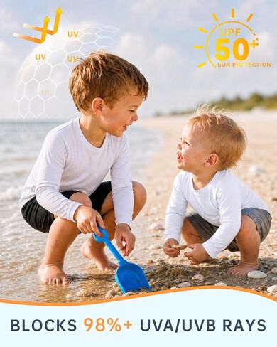 Toddler Boys Long Sleeve Rash Guard Swim Shirts UPF 50+ Quick Dry, 4-5T | 2 Pack boys swim shirts with UPF 50+ UV sun protection; quick-dry long sleeve rash guards for beach, pool and surfing. in Kuwait