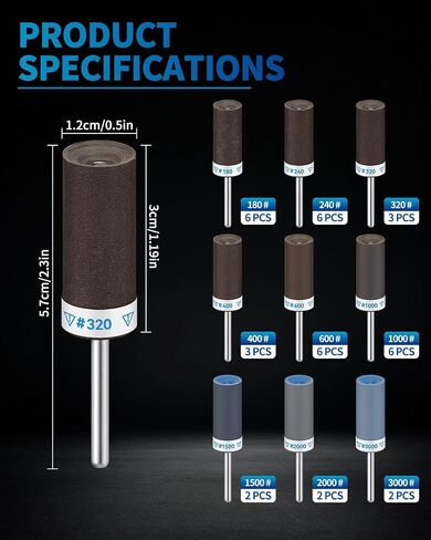 36Pcs Sanding Drums for Dremel, 1/8" Shank 180-3000 Grit – Wood/Metal/Stone | 9 Grits for Progressive Sanding. Removes Rust, Grinds Stone, Polishes Jade and Wood. Fits Most Rotary Tools with 1/8" Shank in Saudi Arabia