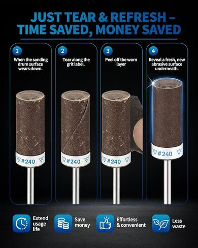 36Pcs Sanding Drums for Dremel, 1/8" Shank 180-3000 Grit – Wood/Metal/Stone | 9 Grits for Progressive Sanding. Removes Rust, Grinds Stone, Polishes Jade and Wood. Fits Most Rotary Tools with 1/8" Shank in Saudi Arabia