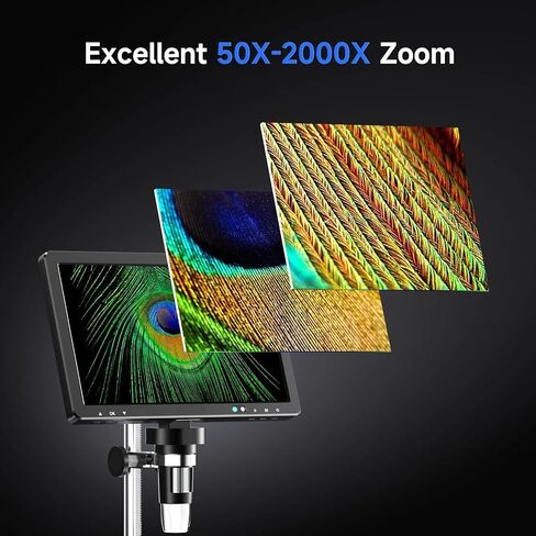 USB Microscope, 10.1'' HDMI Digital Microscope 2000X Coin Microscope with 10 LEDs 20MP in Saudi Arabia