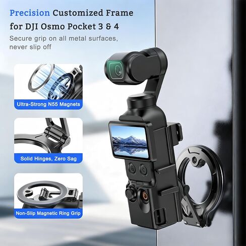 Magnetic Mount Stand for DJI Osmo Pocket 3/4/4P Accessories | Multi-Angle Adjustable Expansion Phone Bracket w 1/4 Hole & Cold Shoe/GoPro Mount, for Vlog Live Stream Outdoor Shooting in Kuwait