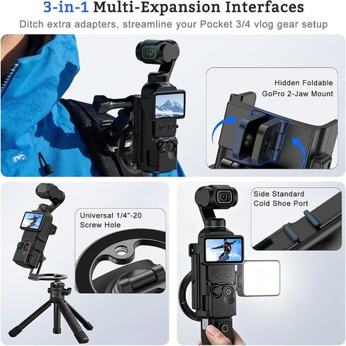 Magnetic Mount Stand for DJI Osmo Pocket 3/4/4P Accessories | Multi-Angle Adjustable Expansion Phone Bracket w 1/4 Hole & Cold Shoe/GoPro Mount, for Vlog Live Stream Outdoor Shooting in Kuwait