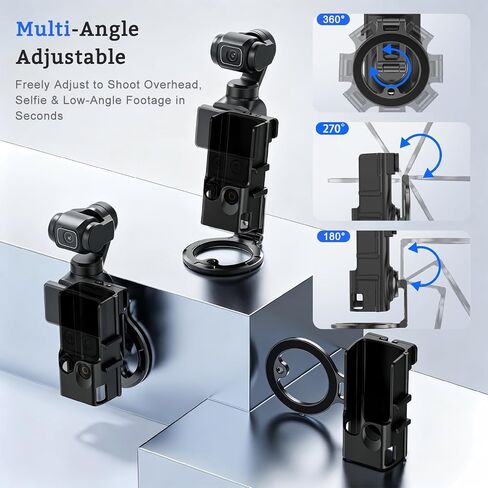 Magnetic Mount Stand for DJI Osmo Pocket 3/4/4P Accessories | Multi-Angle Adjustable Expansion Phone Bracket w 1/4 Hole & Cold Shoe/GoPro Mount, for Vlog Live Stream Outdoor Shooting in Kuwait