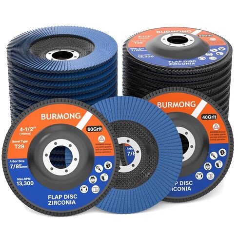 BURMONG Flap Disc for Angle Grinder 4-1/2" 30-Pack- 40/60/80/120 Grit T29 Zirconia Abrasive Grinding & Sanding Discs, 7/8 Inch Arbor, for Metal, Wood & Stainless Steel Finishing (40+60 Grit Set) in Saudi Arabia