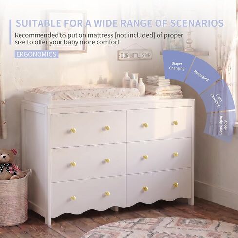Nursery Dresser with Baby Changing Table White | Wooden Dresser Kids Dresser for Bedroom with 6 Drawer Dresser Baby Dresser Organizer Diaper Station in Kuwait