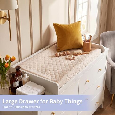 Nursery Dresser with Baby Changing Table White | Wooden Dresser Kids Dresser for Bedroom with 6 Drawer Dresser Baby Dresser Organizer Diaper Station in Kuwait