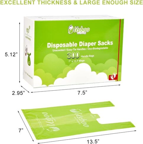 USBOO Disposable Diaper Bags, OXO-Biodegradable, 2 Pack / 600 Count | Multi-Purpose Diaper Sacks with Easy-Tie Handles for Pet Waste, Baby Diapers, Feminine Hygiene & Car Trash Use in Saudi Arabia
