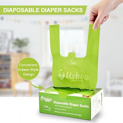USBOO Disposable Diaper Bags, OXO-Biodegradable, 2 Pack / 600 Count | Multi-Purpose Diaper Sacks with Easy-Tie Handles for Pet Waste, Baby Diapers, Feminine Hygiene & Car Trash Use in Saudi Arabia