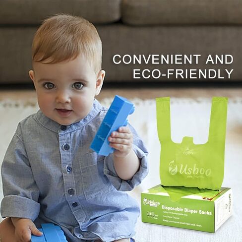 USBOO Disposable Diaper Bags, OXO-Biodegradable, 2 Pack / 600 Count | Multi-Purpose Diaper Sacks with Easy-Tie Handles for Pet Waste, Baby Diapers, Feminine Hygiene & Car Trash Use in Saudi Arabia