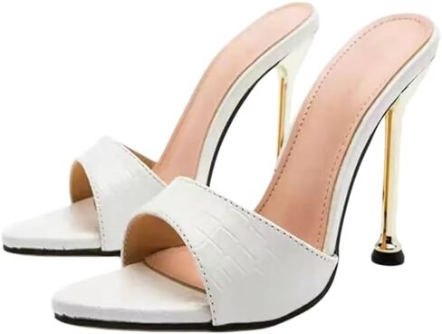 Women's crocodile embossed high-heeled mules, stiletto heels, brown patent leather slip in Kuwait